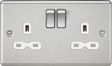 13A 2G DP Switched Socket with Twin Earths - Brushed Chrome with White Insert