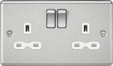 13A 2G DP Switched Socket with Twin Earths - Brushed Chrome with White Insert