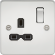 13A 1G DP Switched Socket - Polished Chrome with Black Insert