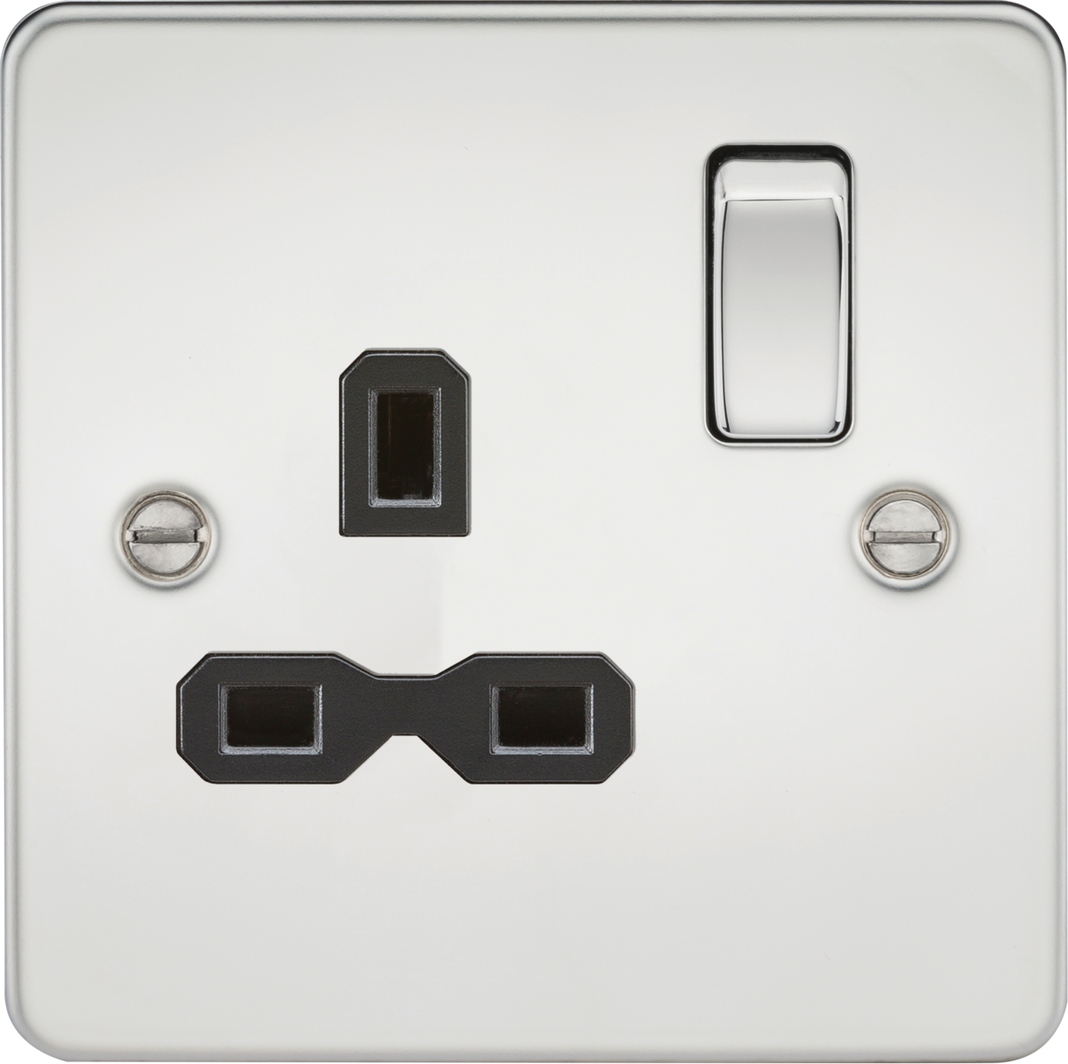 13A 1G DP Switched Socket - Polished Chrome with Black Insert