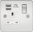 13A 1G SP Switched Socket with Dual USB A+A - Polished Chrome