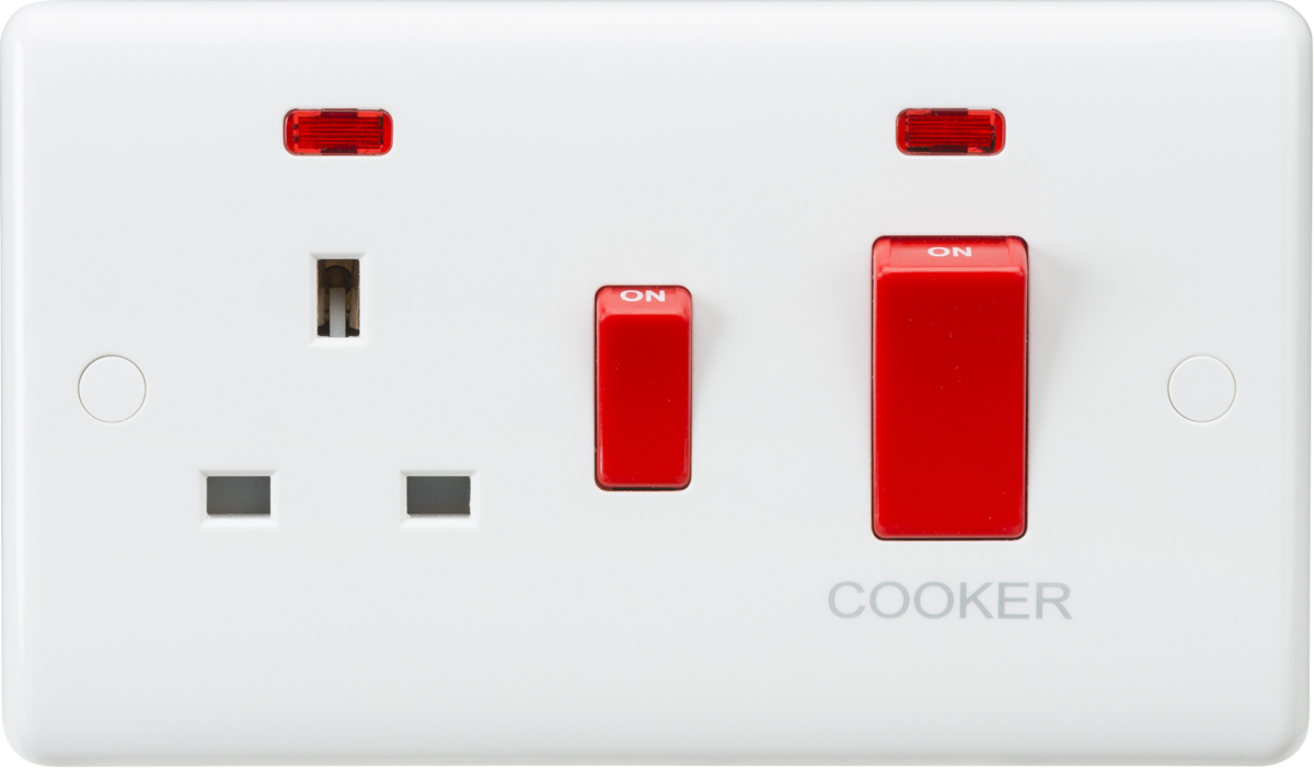 45A DP Switch & 13A Socket with Neons - Red Rocker