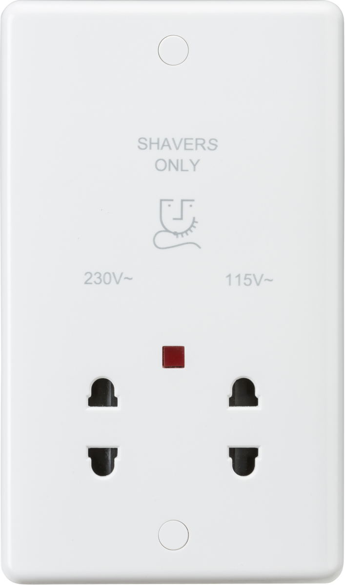 Knightsbridge Curved Edge Dual Voltage Shaver Socket with Neon - White