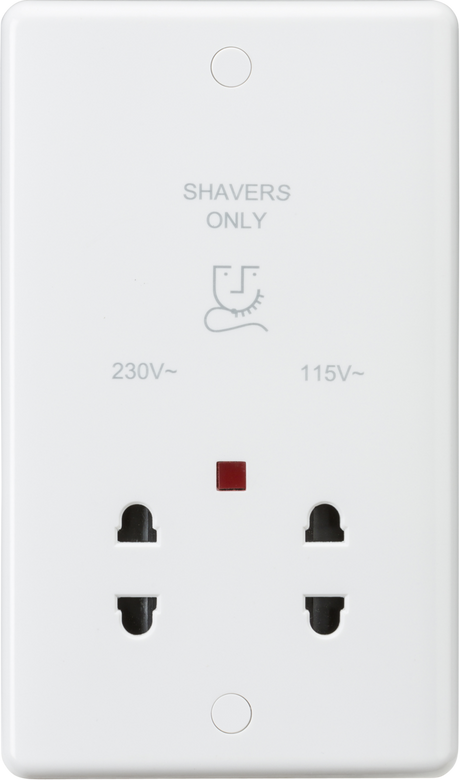 Knightsbridge Curved Edge Dual Voltage Shaver Socket with Neon - White