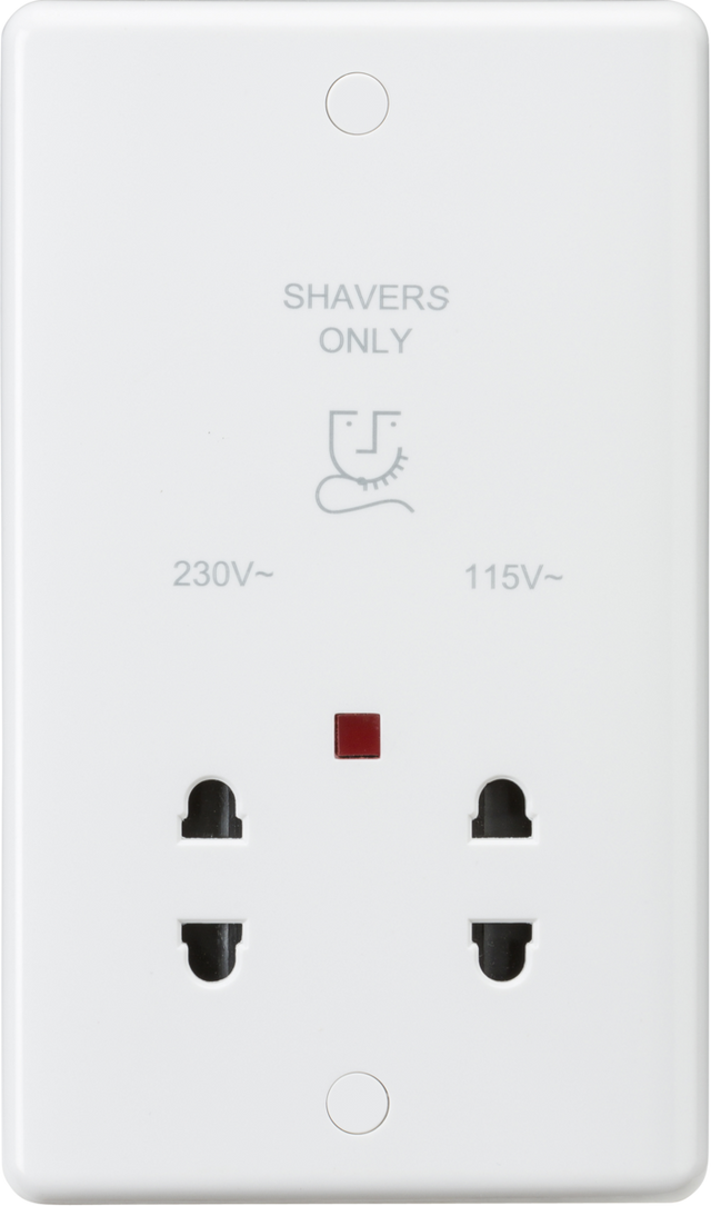 Knightsbridge Curved Edge Dual Voltage Shaver Socket with Neon - White