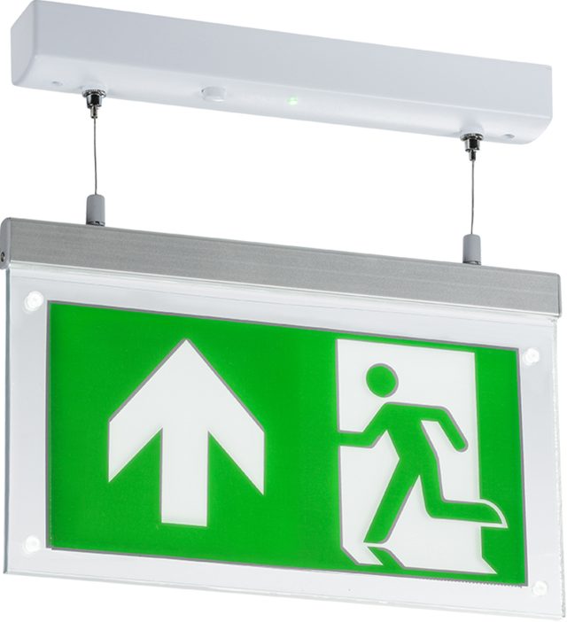 230V 2W LED Suspended Double-Sided Emergency Exit Sign - Arrow Up Legend