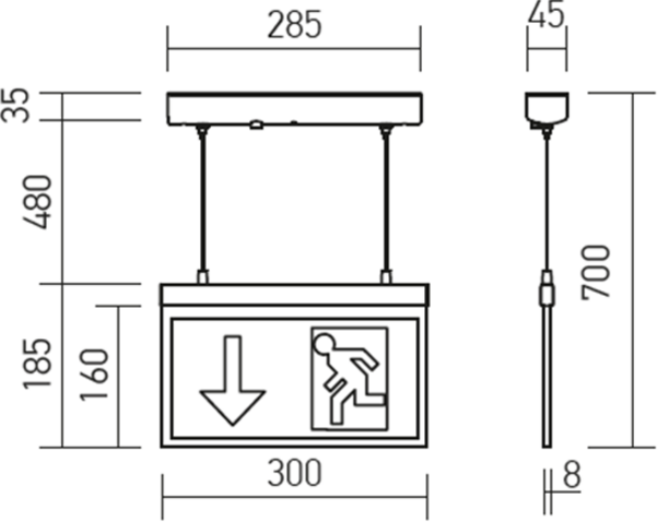 LED Emergency Exit Sign - Double-Sided, 2W