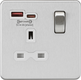13A 1G SP Switched Socket with Dual USB A+C in Brushed Chrome finish
