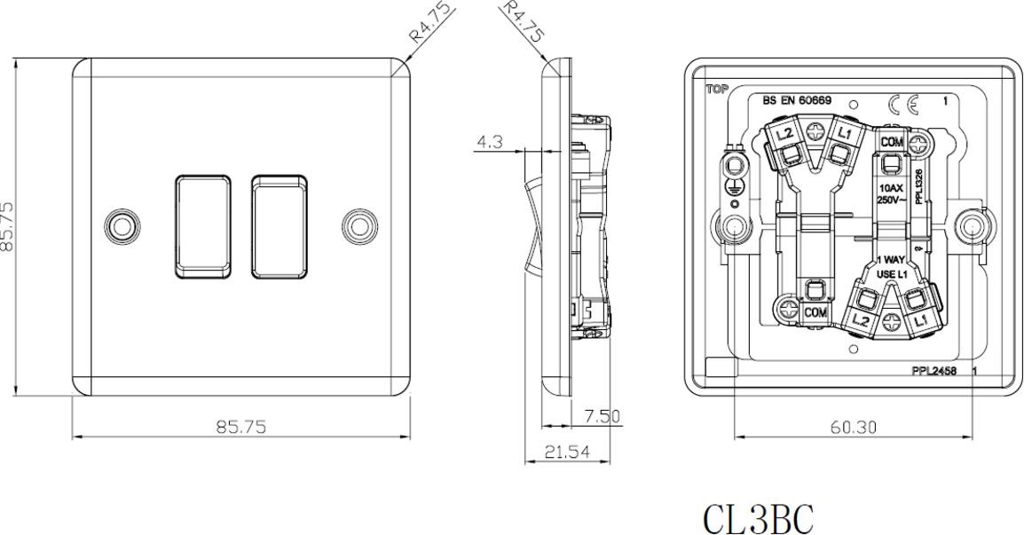Alternative view of ML Accessories 10AX 2G 2-Way Switch - Matt Black