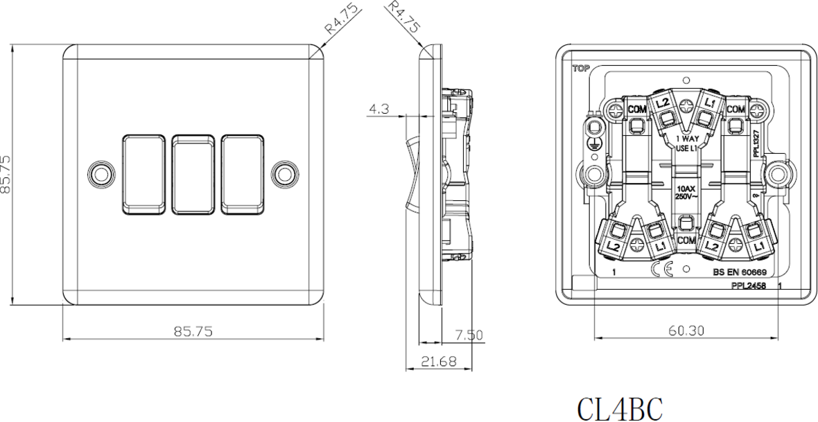 10AX 3G 2-way Switch - Matt Black