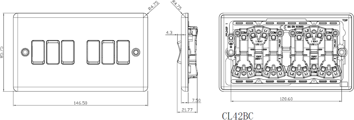 10AX 6G 2-way Switch - Matt Black Side View
