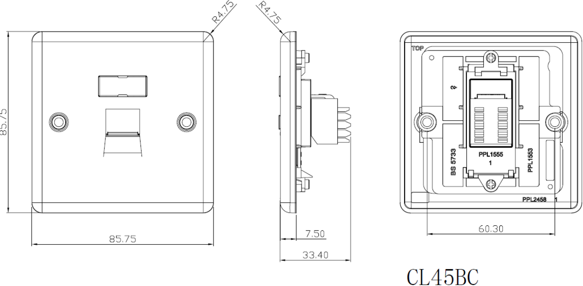 RJ45 Network Outlet Side View - Matt Black