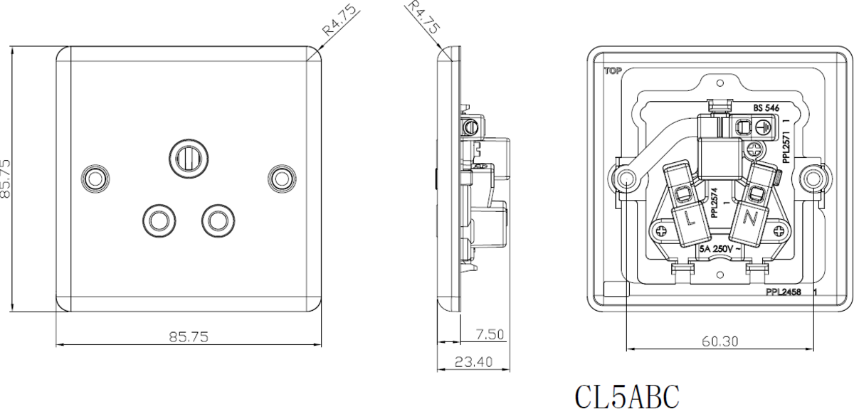 5A Unswitched Socket - Matt Black side view