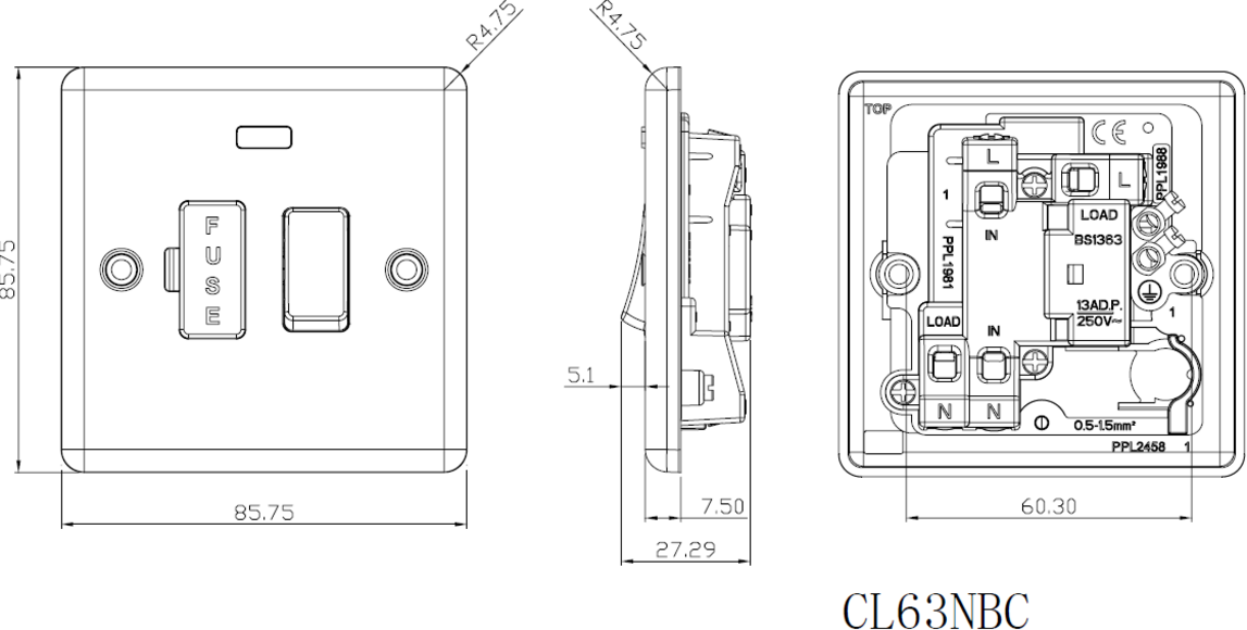 13A Switched Fused Spur Unit with Neon - Alternate View
