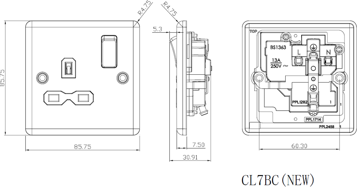 ML Accessories 13A Switched Socket - Matt Black