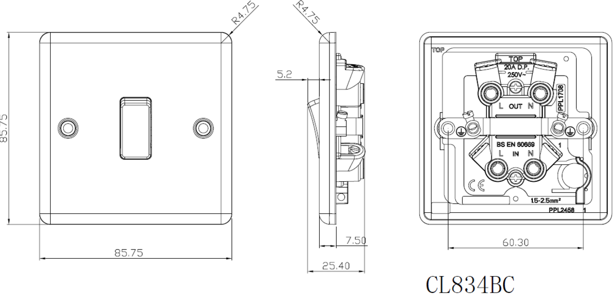 20A 1G DP Switch - Matt Black angle view