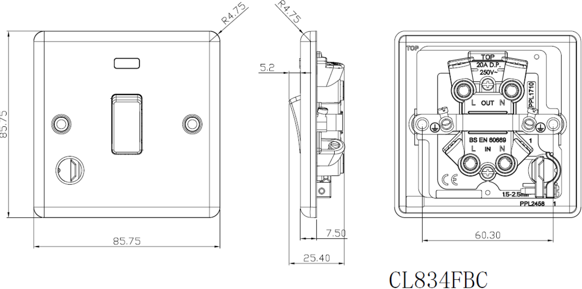 Alternative view of 20A 1G DP Switch with Neon - Matt Black