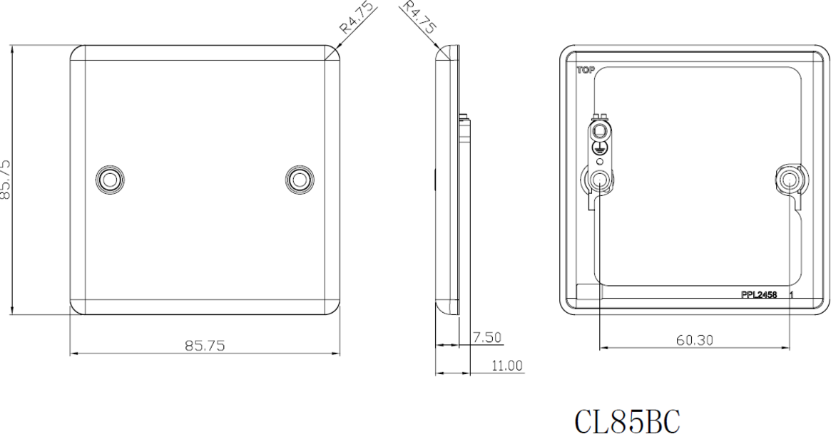 Alternate view of Matt Black 1G Blanking Plate