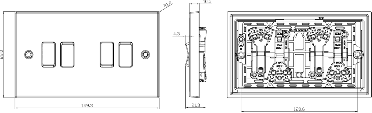 10AX 4G 2-Way Plate Switch - Square Edge Antique Brass