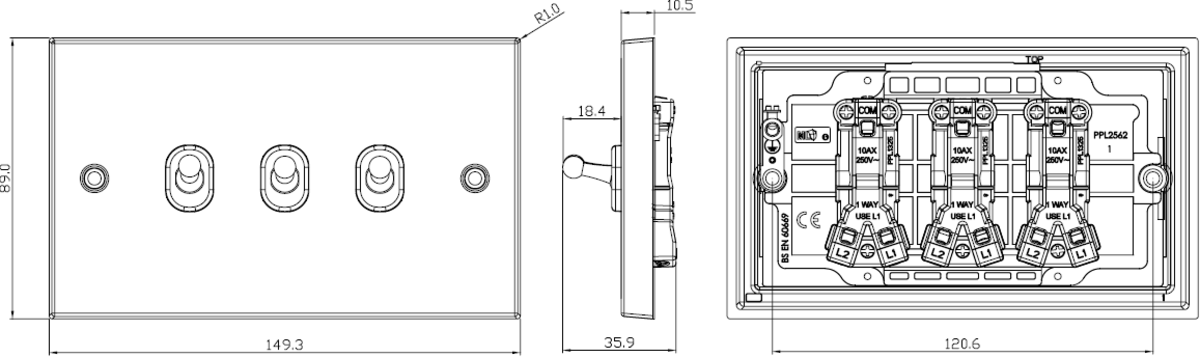 10AX 3G 2-way Toggle Switch - Antique Brass