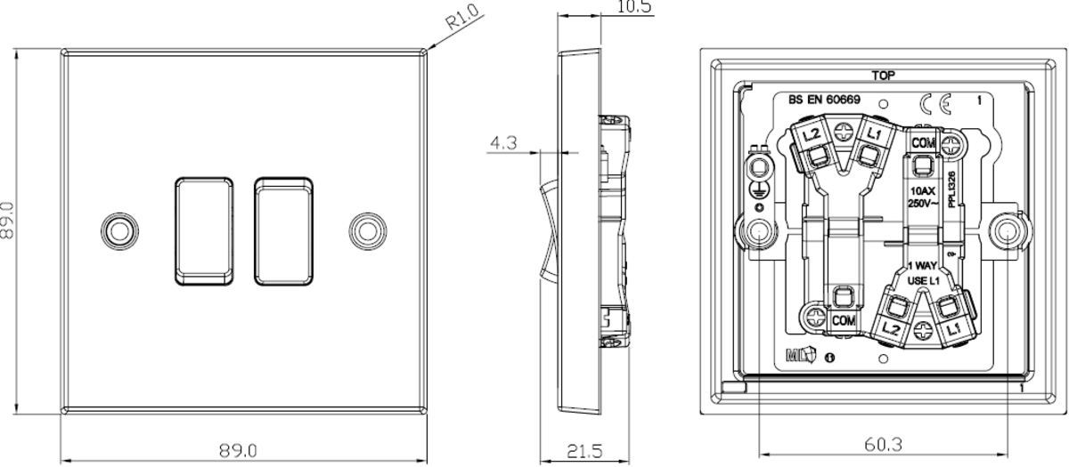 Second Image of 10AX 2G 2-way Plate Switch - Antique Brass
