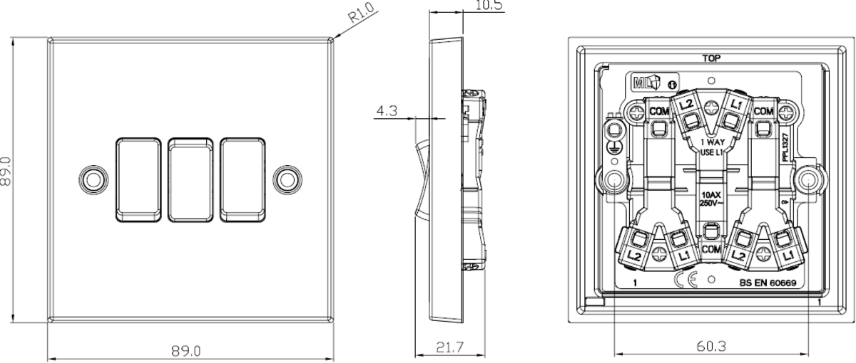 Alternate view of 10AX 3G 2-way Plate Switch - Square Edge Antique Brass