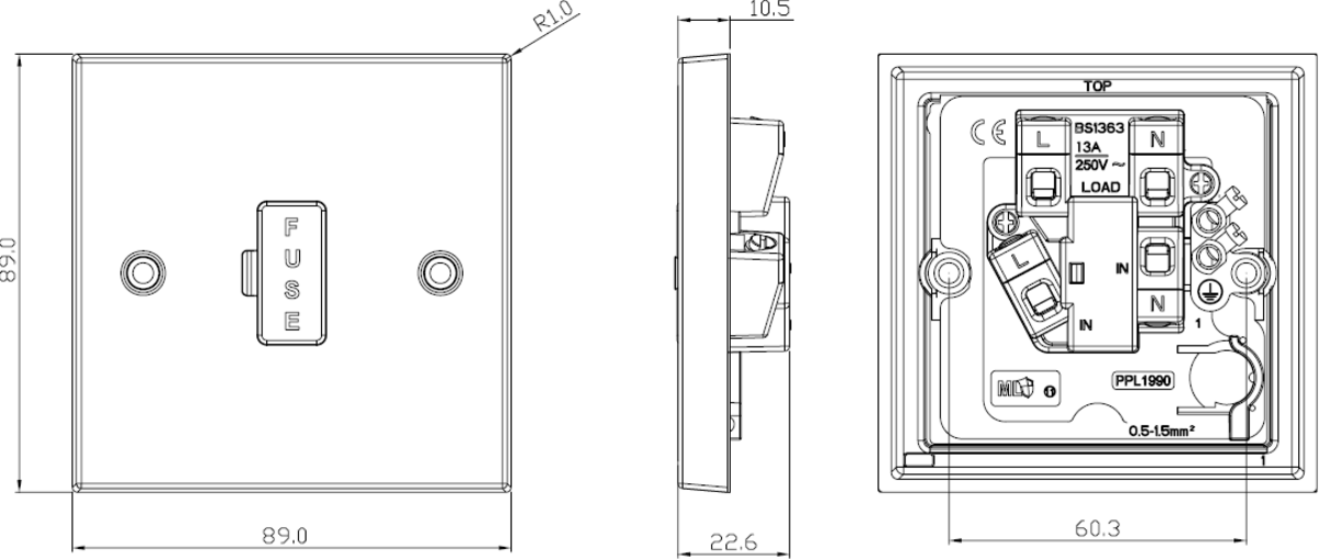 Alternative View of 13A Fused Spur Unit - Antique Brass