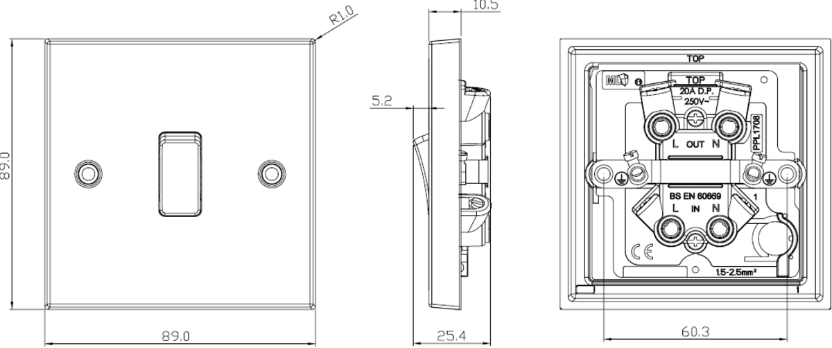Square Edge Design 20A DP Switch - Antique Brass