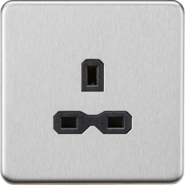 13A 1G Unswitched Socket - Brushed Chrome with Black Insert