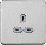 ML Accessories 13A 1G Unswitched Socket - Brushed Chrome with Grey Insert