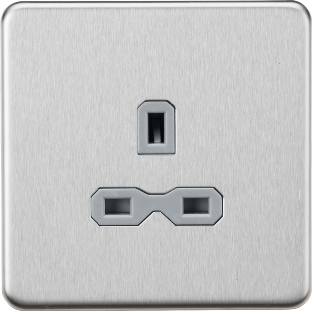 ML Accessories 13A 1G Unswitched Socket - Brushed Chrome with Grey Insert