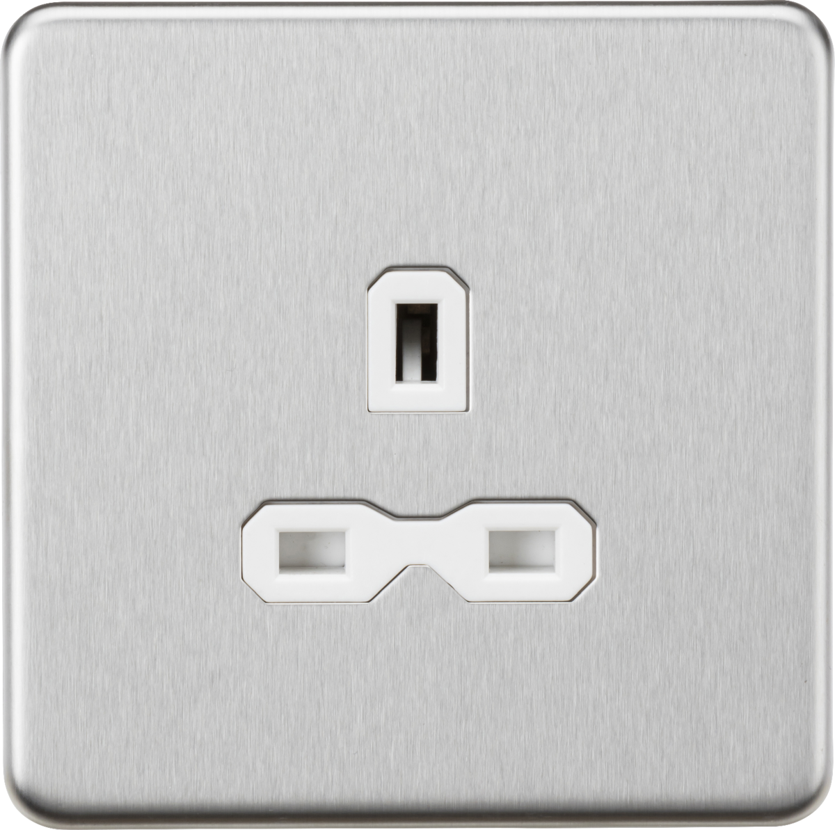 13A 1G Unswitched Socket - Brushed Chrome with White Insert