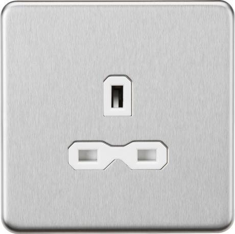 13A 1G Unswitched Socket - Brushed Chrome with White Insert