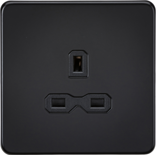 13A 1G Unswitched Socket - Matt Black with Black Insert