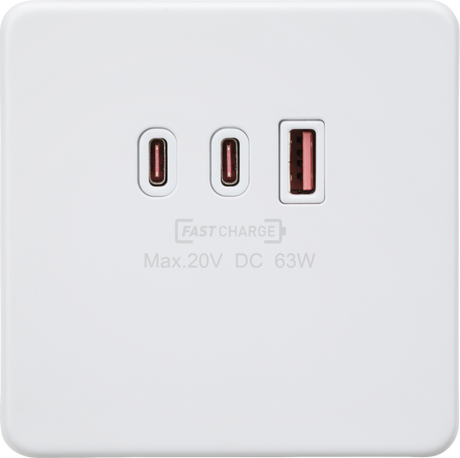 230V Triple USB Charger Plate - Matt White