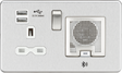 13A Socket Bluetooth Speaker and Dual USB A+A - Brushed Chrome with White Insert