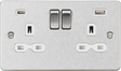 13A 2G SP Switched Socket with Dual USB A+C - Brushed Chrome with White Insert