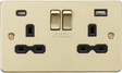 Brushed Brass 13A 2G SP Switched Socket with Dual USB A+C