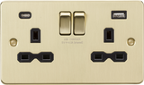Brushed Brass 13A 2G SP Switched Socket with Dual USB A+C