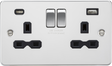 13A 2G SP Switched Socket with Dual USB A+C - Polished Chrome