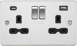 13A 2G SP Switched Socket with Dual USB A+C - Polished Chrome