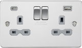 13A 2G SP Switched Socket with Dual USB A+C - Polished Chrome with Grey Insert