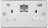 13A 2G SP Switched Socket with Dual USB A+C - Polished Chrome