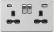 13A 2G SP Switched Socket with Dual USB A+C - Brushed Chrome