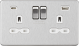 13A 2G SP Switched Socket with Dual USB A+C in Brushed Chrome with White Insert