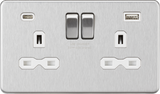13A 2G SP Switched Socket with Dual USB A+C in Brushed Chrome with White Insert