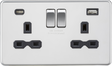 13A 2G SP Switched Socket with Dual USB A+C - Polished Chrome