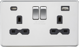 13A 2G SP Switched Socket with Dual USB A+C - Polished Chrome