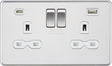 13A 2G SP Switched Socket with Dual USB A+C - Polished Chrome