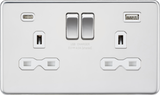 13A 2G SP Switched Socket with Dual USB A+C - Polished Chrome